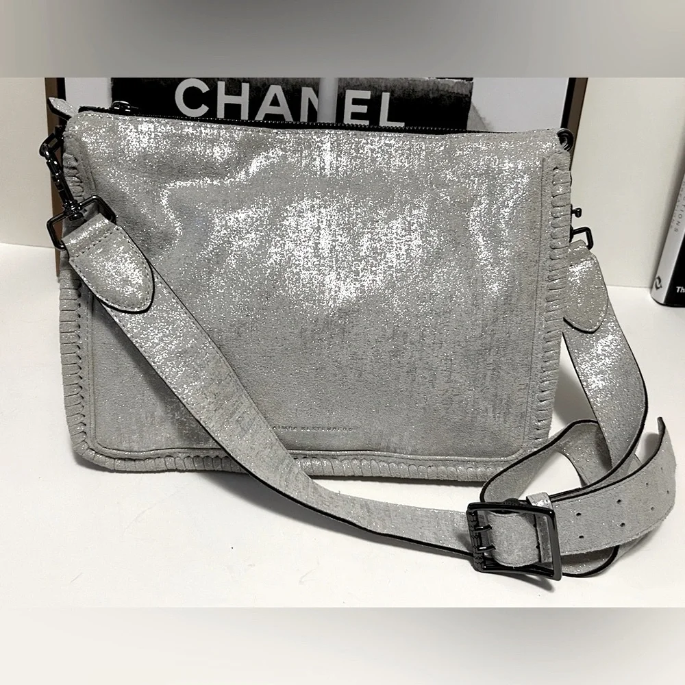 Aimee Kestenberg Leather Silver crossbody shoulder bag  New - Picture 3 of 12